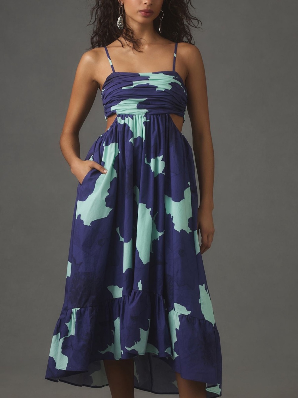 Hutch Navy and Mint Floral Midi Dress